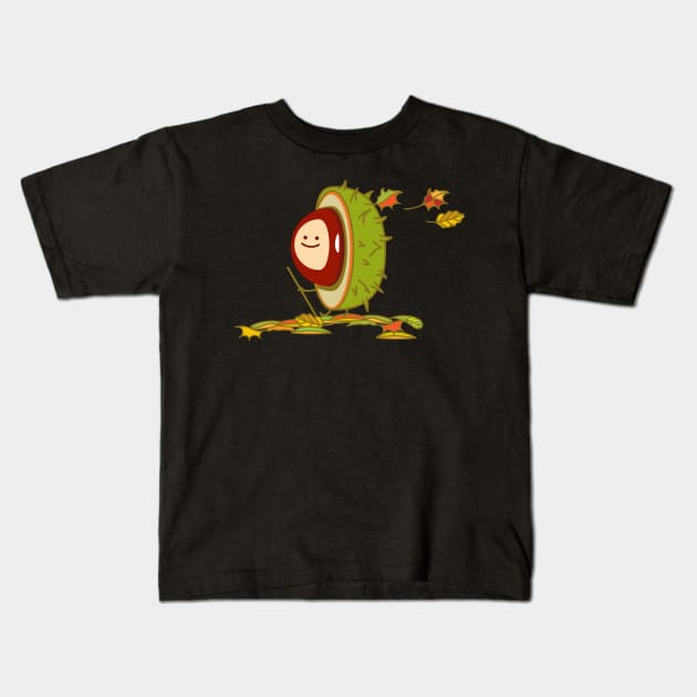 Funny chestnut wanders in autumn Kids T-Shirt by spontania